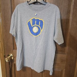 Majestic Classic Gray Milwaukee Brewers Mens Shirt Throwback Logo